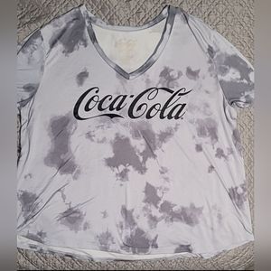 Grey tie dye v-neck tee with Coca-Cola logo